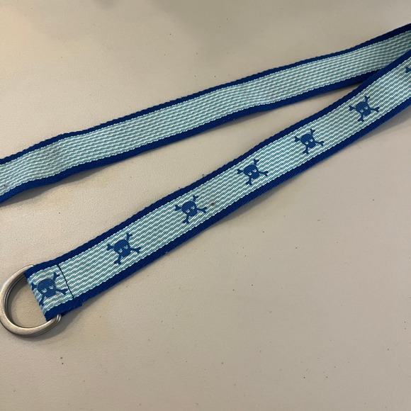 D-Ring Belt Blue Skull & Crossbones Woven Preppy‎ Nautical Coastal Casual - Picture 2 of 3